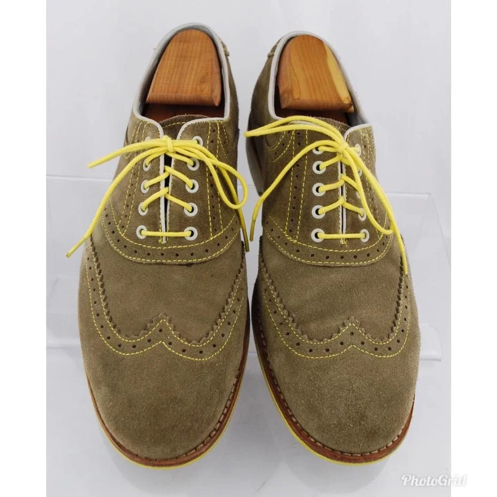 Johnston & Murphy Men's Taupe Suede Sheepskin Brogue Wingtip Oxfords - Picture 2 of 9